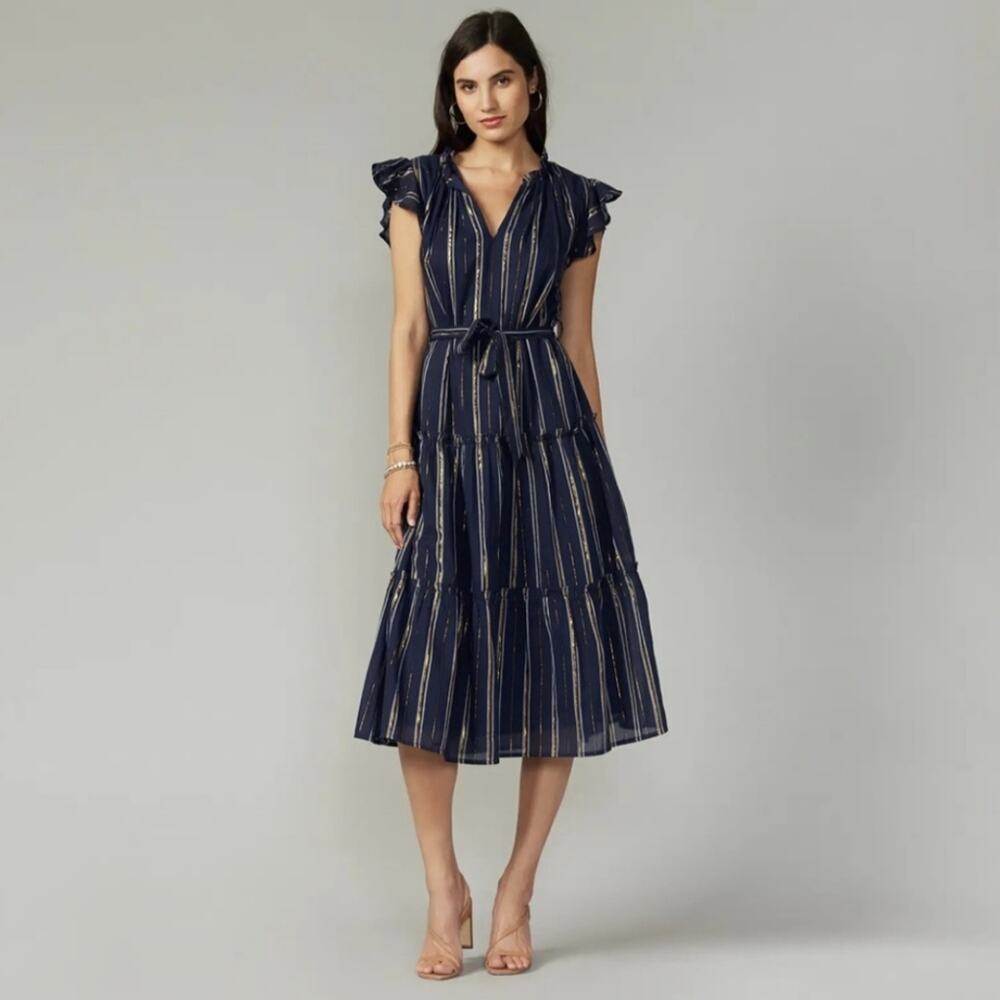 Greylin Natasha Metallic Yarn Dye Midi Dress Large